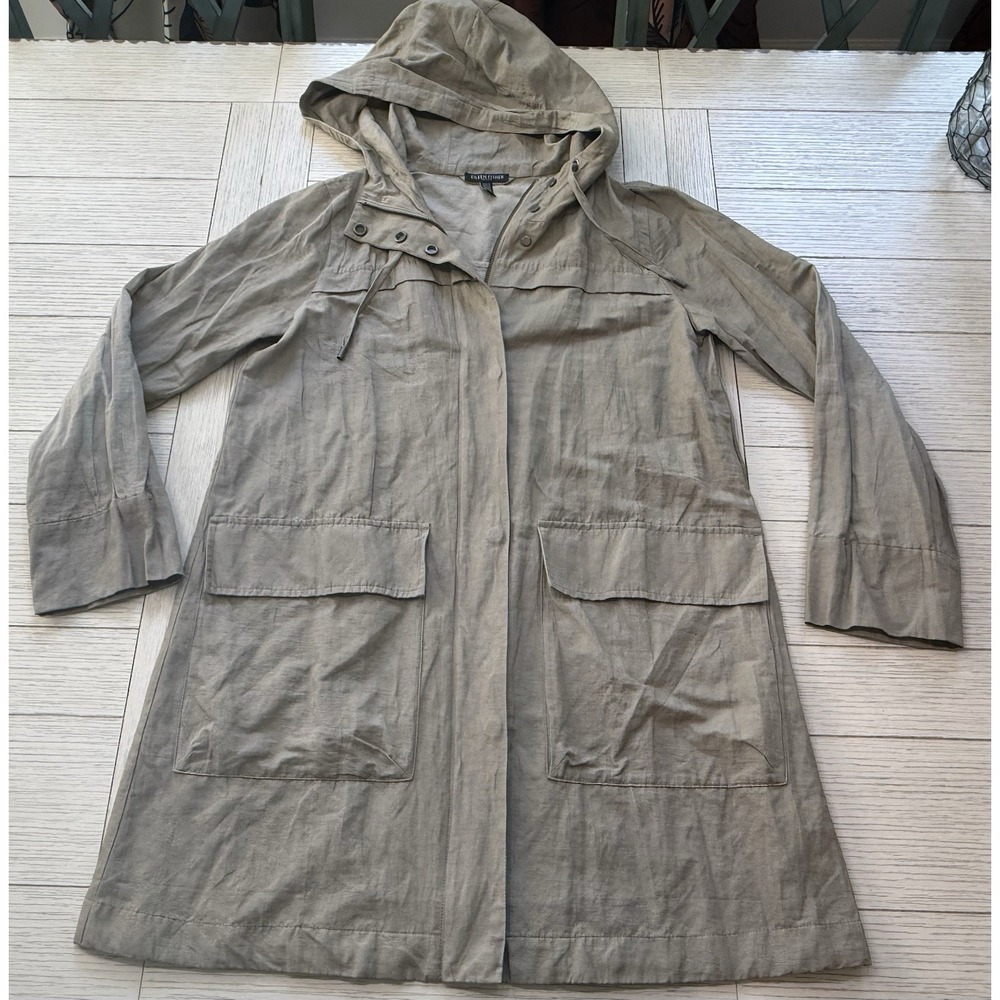 EILEEN FISHER Organic Cotton Blend Hooded Full Zip Hoodie Jacket Sz XS Petite